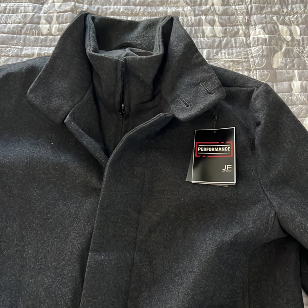 New J.Ferrar slim fit charcoal coat jacket size Large luxurious feel
